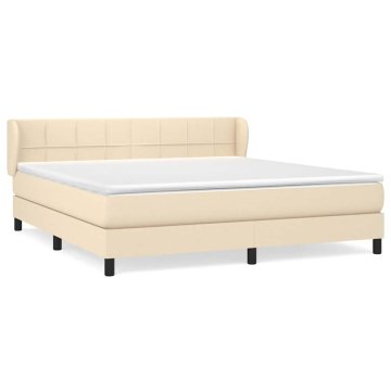 Vidaxl Box spring postelja z vzmetnico krem 160x200 cm blago