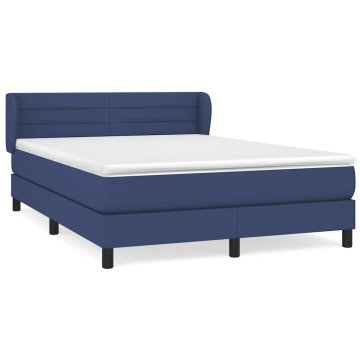 Vidaxl Box spring postelja z vzmetnico modra 140x190 cm blago