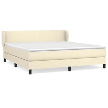 Vidaxl Box spring postelja z vzmetnico krem 160x200 cm umetno usnje