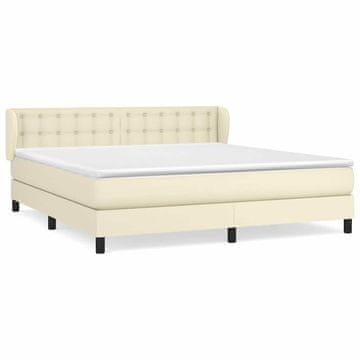 Vidaxl Box spring postelja z vzmetnico krem 160x200 cm umetno usnje