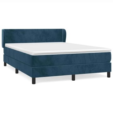 Vidaxl Box spring postelja z vzmetnico temno modra 140x200 cm žamet