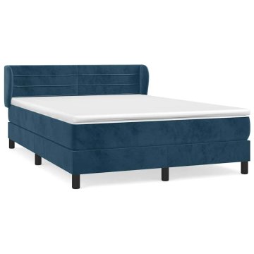 Vidaxl Box spring postelja z vzmetnico temno modra 140x200 cm žamet