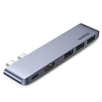 Ugreen Ugreen Hub 2xUSB-C v USB-C PD / HDMI / 3x USB 3.0 za MacBook Pro / Air - siva