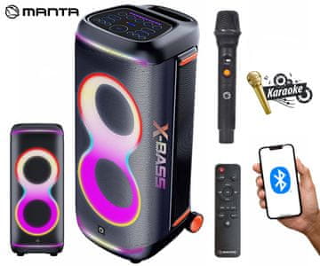 Manta SPK806B300 ORION prenosni KARAOKE zvočnik, 300W, DISCO RGB LED osvetlitev, črn