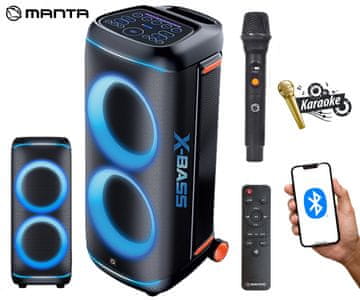 Manta SPK1002B400 NOVA prenosni KARAOKE zvočnik, 400W, DISCO RGB LED osvetlitev, črn