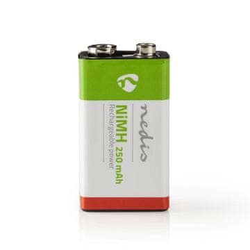 Nedis Polnilna Ni-MH baterija E-Block | 8,4 V DC | 250 mAh | Prednapolnjen | 1 pretisni omot | 6LR61 | Zelena/rdeča