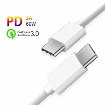 Sign Kabel za hitro polnjenje USB-C na USB-C 60W, 3A, PD, 0,25m - bel