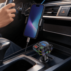 JOIRIDE® Bluetooth FM oddajnik za avto, prostoročno telefoniranje, Bluetooth 5.3, USB QC 3.0, USB-C PD 20 W, 12–24 V | FMONIC