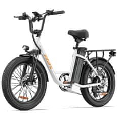 UNBRANDED URLIFE E20 belo mestno električno kolo 20 × 3", 250 W, baterija 48 V 13 Ah, do 25 km/h in do 65 km dosega