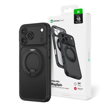 Titan AmazingThing Titan Pro Spin Etui za iPhone 18 Pro Max, Vrtljiv Prstan, MagSafe - Črn