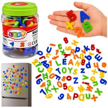 slomart LEAN TOYS Magnetne črke in številke v kozarcu - abeceda, 78 el.