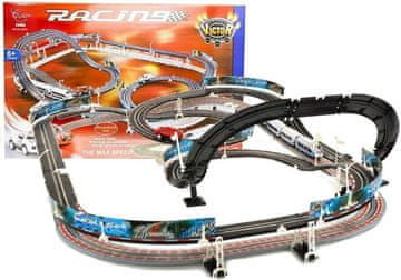 slomart LEAN TOYS Dirkalna proga z avtomobilčkom in vlakom 632 cm, 110 delov
