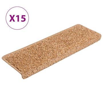 Vidaxl Stopniščne preproge 15 kosov 65x21x4 cm bež pravokotne