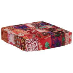 Vidaxl Tabure večbarven kvadraten bombaž ročno delo 50x50x12 cm rdeč