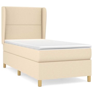 Vidaxl Box spring postelja z vzmetnico krem 100x200 cm blago