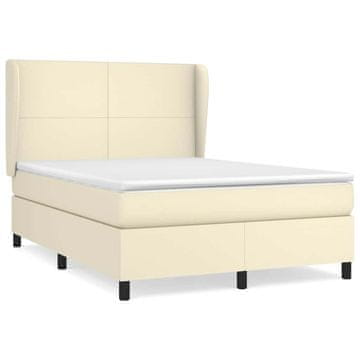 Vidaxl Box spring postelja z vzmetnico krem 140x190 cm umetno usnje