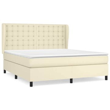 Vidaxl Box spring postelja z vzmetnico krem 160x200 cm umetno usnje