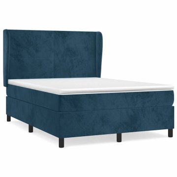 Vidaxl Box spring postelja z vzmetnico temno modra 140x200 cm žamet