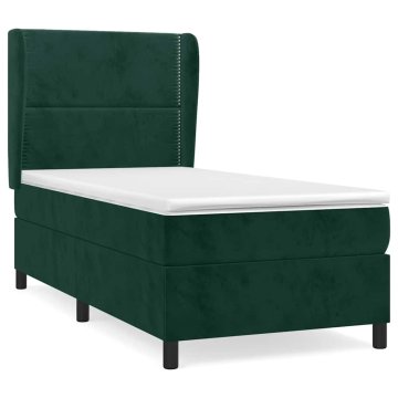 Vidaxl Box spring postelja z vzmetnico temno zelena 90x200 cm žamet