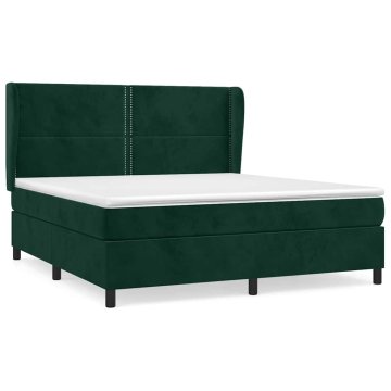 Vidaxl Box spring postelja z vzmetnico temno zelena 180x200 cm žamet