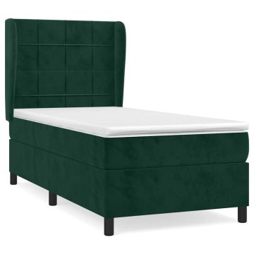 Vidaxl Box spring postelja z vzmetnico temno zelena 100x200 cm žamet