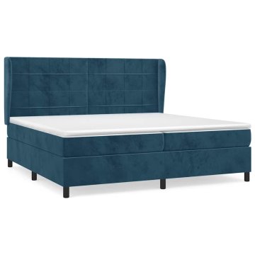 Vidaxl Box spring postelja z vzmetnico temno modra 200x200 cm žamet