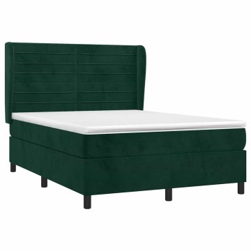 Vidaxl Box spring postelja z vzmetnico temno zelen 140x190 cm žamet