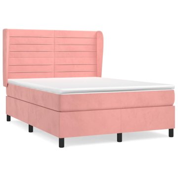 Vidaxl Box spring postelja z vzmetnico roza 140x200 cm žamet