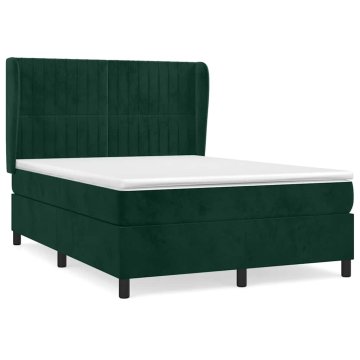Vidaxl Box spring postelja z vzmetnico temno zelena 140x200 cm žamet