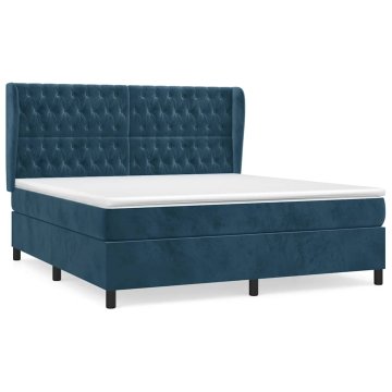Vidaxl Box spring postelja z vzmetnico temno modra 140x200 cm žamet