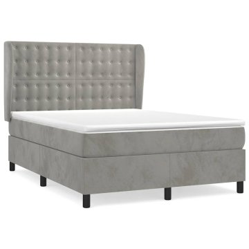 Vidaxl Box spring postelja z vzmetnico svetlo siv 140x190 cm žamet