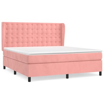 Vidaxl Box spring postelja z vzmetnico roza 160x200 cm žamet
