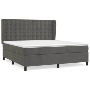 Vidaxl Box spring postelja z vzmetnico temno siva 180x200 cm žamet