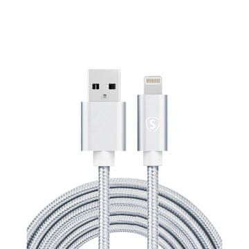 Sign Kabel USB to Lightning, 2,4 A, 3 m, najlon - srebrn