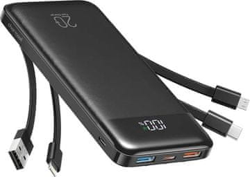 Charmast Powerbank Charmast W1148 5 V 3 A 10 000 mAh z vgrajenimi kabli USB-A / USB-C / Lightning / Micro USB, črn