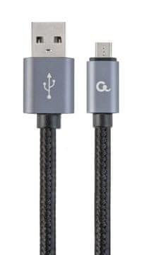 Gembird CCDB-mUSB2B-AMBM-6 Pleten micro-USB kabel z bombažno pletenino in kovinskimi konektorji 1,8 m črn