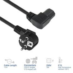 ACT AK5347 Napajalni kabel omrežni konektor Schuko CEE 7/7 moški (kotni) - C15 (kotni levi) IEC 60320 1,5 m črn