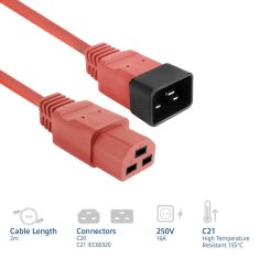 ACT Napajalni kabel AK5362 C20 (M) - C21 (F) 2 m rdeče barve