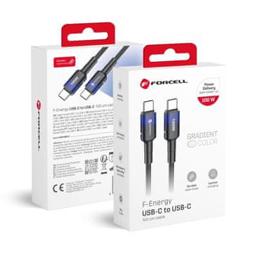 FORCELL USB-C–USB-C kabel Forcell F-Energy QC4.0 PD 5A 100 W Gradient, 1 m, C357, črn, 0INT