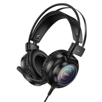 Hoco Hoco žične igralne slušalke z ušesnimi blazinicami, USB A + 3,5 mm Jack, 2 m, W110, črne