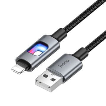 Hoco USB-kabel z LED-diodami, USB A na Lightning, Hoco, 2,4 A, 1,2 m, U144, črn