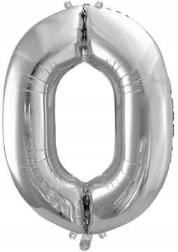 Folija balon številka "0", srebrn, 86 cm, 1 kos.