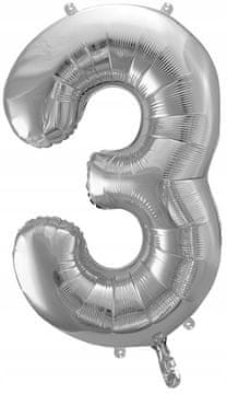Folija balon številka "3", srebrn, 86 cm, 1 kos.