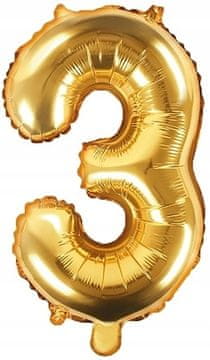 Folija balon številka "3" 35cm zlat kovinski 1 kos.