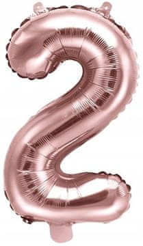 Folija balon številka "2" 35 cm roza zlata 1 kos.