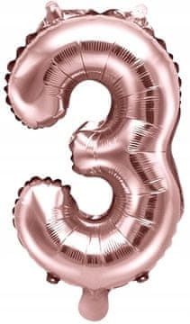 Folija balon številka "3" 35 cm roza zlata 1 kos.