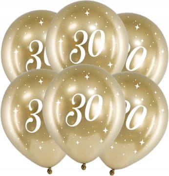 Baloni za 30. rojstni dan, trideset zlatih, sijočih kromiranih, 6 kosov.
