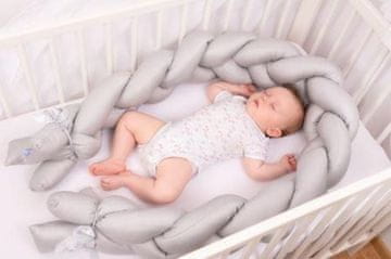 BabyMatex Satenasta pletena ograja za otroško posteljico 200 cm siva