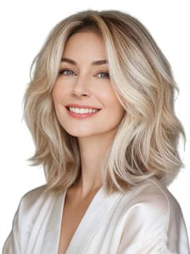 Lasulja bob platinasto blond 35 cm, valovita sintetična lasulja s frufrujem, naraven videz, imitacija lasišča, nastavljiv obseg 54,5-57 cm, zračna in lahka za vsakodnevno uporabo, brez lepila