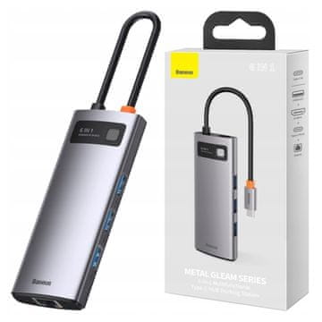 BASEUS Metal Gleam Series 6-v-1 vozlišče, USB-C na 3x USB 3.0 + HDMI + USB-C PD + Ethernet RJ45